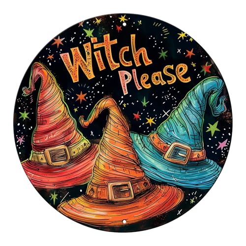 Vintage Witch Round Metal Sign Witch Please Halloween Sign Farmhouse Rustic Wreath Wall Decoration for Indoor Outdoor Home Porch Window Decor 12 Inch - color: Thanksgiving 15, size: 12 inches