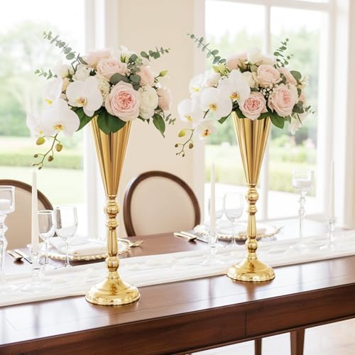 Set of 10 Tabletop Flower Vases for Centerpieces: 16.7in Metal Wedding Flower Vases, Elegant Gold Flower Stands for Christmas Anniversary Birthday Party Home Decoration Flower Arrangements - color: Gold, size: 10xL