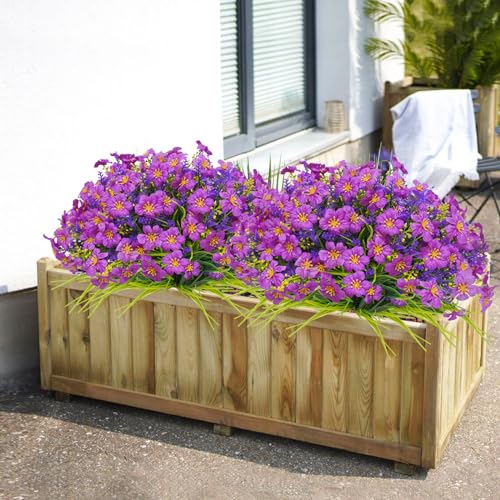 36 Pcs Artificial Flowers for Outdoors, Faux Artificial Plants UV Resistant Fake Plants Outside for Planter Porch Window Home Patio Yard Garden Decor (Mixed Purple) - color: Purple, size: 36 Pcs