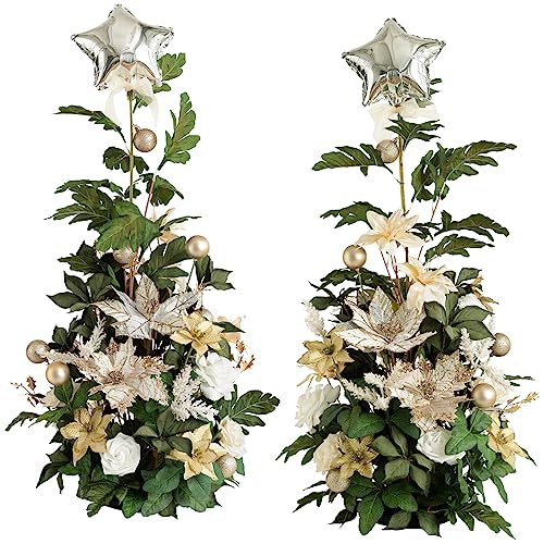 Ling's moment 41" Tall Free Standing Artificial Flowers Arrangements 2 pcs Wedding Arch Altar Stage Decorations Champagne Christmas for Ceremony Reception Rose Floral Party Outdoor Centerpieces Decor - color: Red-christmas Red & Sparkle