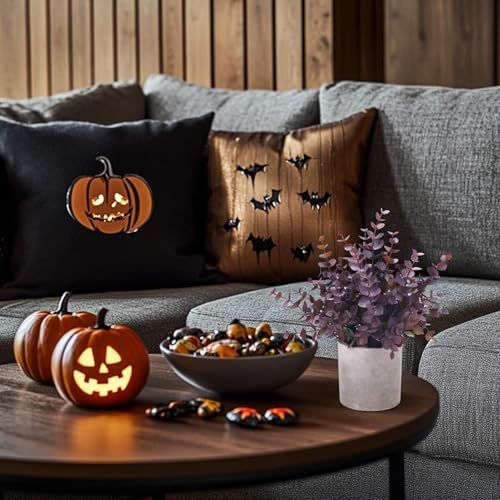 Coferset 2 Pack Small Fake Plants Eucalyptus Potted Artificial Plants Fall Decorations for Home Shelf Office Bathroom Desk Farmhouse Room Coffee Table Decor Halloween Decor (Plum) - color: Plum-small