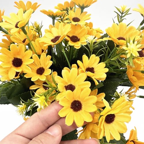 Yellow Daisy Artificial Flowers Bunches, Silk Realistic Wildflowers Bouquet Plastic Greenery Plants Bushes Mini Daisies Flower for Outdoor Indoor Home Garden Party Verandah Summer Decoration 4 Pack - color: Daisy - Yellow - 4 Bundles