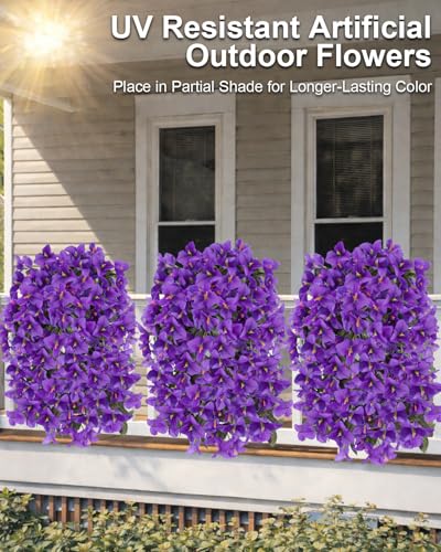Artificial Flowers for Outdoors – 2 Bundles of UV-Resistant Artificial Bougainvillea, Realistic Silk Flowers for Front Porch, Patio, Garden, Window Boxes & Hanging Baskets (Purple, 2) - color: Purple, size: 2 Bundles