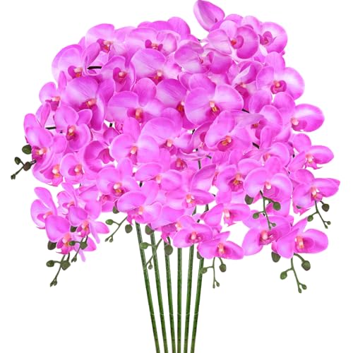 M METERXITY 6-Pack Artificial Orchid Flowers 9 Large Petals 37 Inch Faux Phalaenopsis Silk Bouquets Real Touch Purple Fake Orchids for Home/Wedding/Christmas/Party/Garden/Office - color: Purple