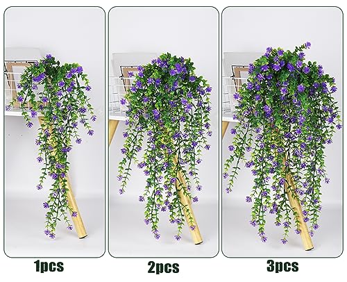 RECUTMS Vine Plant Fake Ferns Plants Large Faux Artificial Hanging Plants Wall Plants Artificial Hanging Plants Outdoors Fake Hanging Plant Greenery Vine for Outdoor Plants Decor 3 Pcs(Purple) - color: Purple, size: Hanging Plants