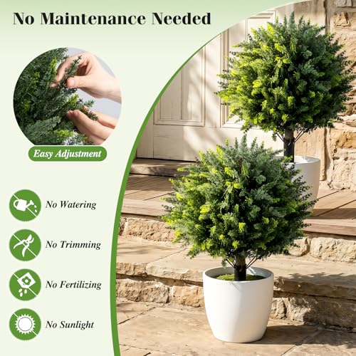 Goplus 27.5" Artificial Cypress Topiary Trees Set of 2, Faux Topiary Bushes Shrubs with Ground Spikes, Indoor Outdoor Sun-Resistant Fake Evergreen Shrub Plants for Front Porch, Patio, Home Decoration - color: Cypress