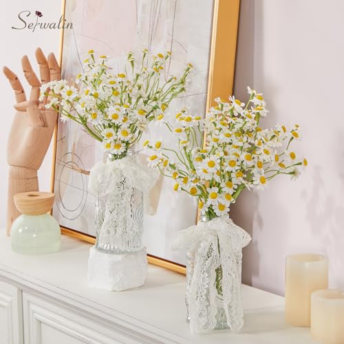 Serwalin 12pcs White Daisy Flowers Artificial, Realistic Small Fake Daisies Faux Wildflower Bouquet, Arrangements for Wedding, Vase Centerpiece Table Decorations, DIY Home Party(Not Include Vase) - color: White, size: 12PCS