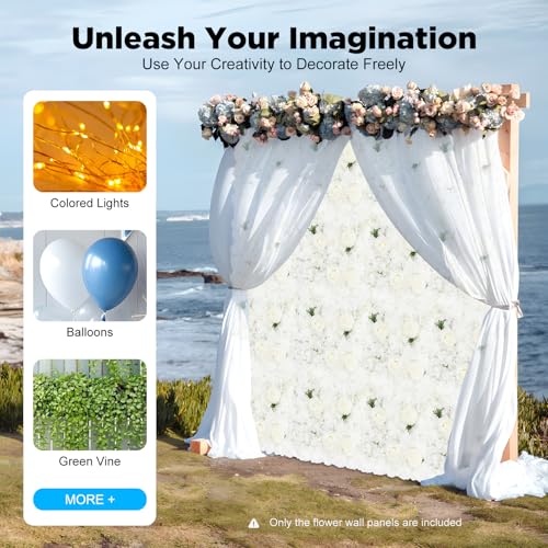 Flower Wall Backdrop 12 Pcs -15x15Inch Artificial Flower Wall Panels 3D Silk White Rose Floral Photography Background Floral Decoration Panels for Wedding, Event Party (White, 15 × 15") - color: White
