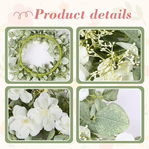 YNYLCHMX 20" Spring Summer Wreaths for Front Door, Artificial Floral Wreath with White Rose Flowers Green Eucalyptus Leaves, Green Foliage Wreath for Wall Window Farmhouse Party Holiday Home Decor - color: Rose