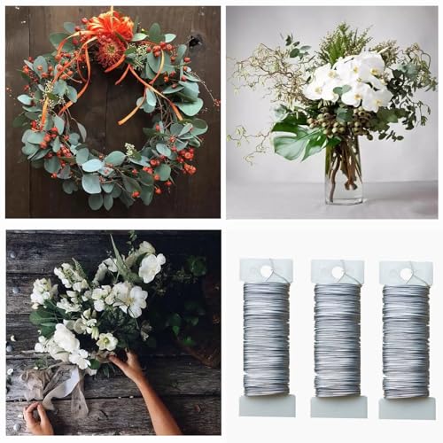 3 Rolls 22 Gauge Silver Paddle Wire Flexible Floral Wire for Flower Arrangement, Wreath, Garland - color: Silver