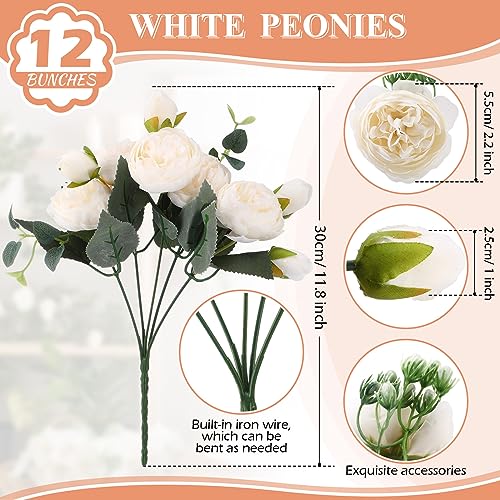 Hoteam 24 Bundles Artificial Peonies Flowers Wedding Faux Flowers Silk Peony Bouquet Bulk Bride Fake Florals Arrangements for Table Centerpieces Wedding Party Vase Decor (Orange, White) - color: Orange, White