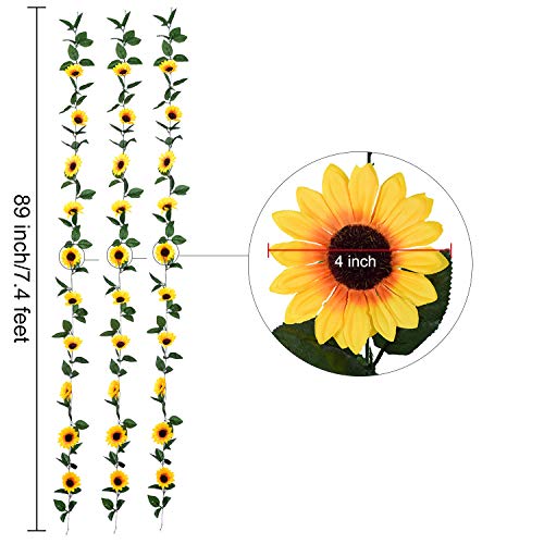 DearHouse 3 Pack Artificial Sunflower Garland Silk Sunflower Vine Artificial Flowers with Green Leaves for Wedding Table Home Decor