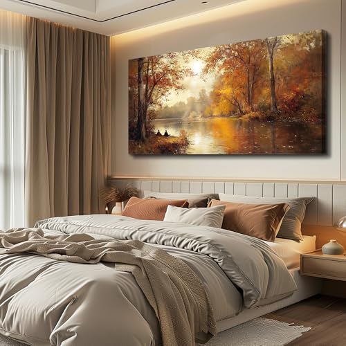 FUHAIHUA Canvas Wall Art For Living Room Large Wall Decor For Bedroom Modern Office Wall Decorations Saffron Yellow Tree Landscape Painting Forest Pictures Artwork Ready To Hang Home Decor 20"x40" - color: Yellow Tree, size: 40"L x 20"W