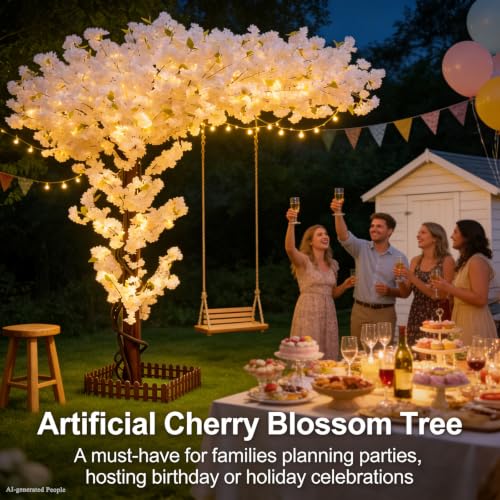 Large Artificial Cherry Blossom Trees 8.2ft for Indoor Outdoors,Faux Fake White Cherry Blossom Tree for Wedding Party Living Room Office Shopping Hotel Restaurant Home Decor - color: White, size: 8ft 2in