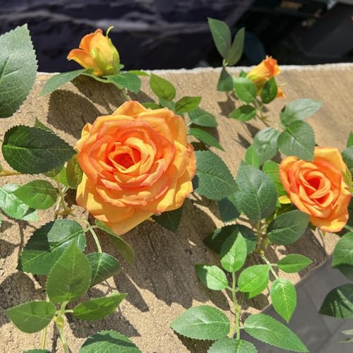 5.9FT Bendable Rose Flower Garlands, Artificial Silk Wild Roses Vine Hanging Flowers for Wall Fireplace Fence Trellis Wedding Baby Shower Home Spring Decor(Orange,2PC) - color: Orange, size: 2
