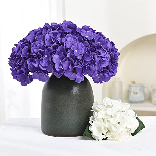 10PCS Artificial Hydrangea Flowers, Fake Hydrangea Silk Flowers Heads with Stems for Wedding Home Party Shop Baby Shower Decoration-Dark Purple - color: New-dark Purple