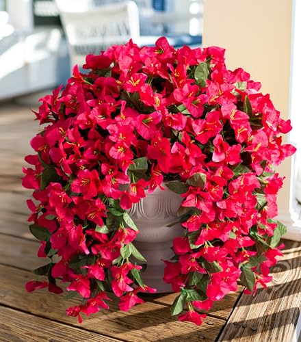 Faux Bougainvillea Artificial Flowers Plants for Outdoors Outside Decoration, 2 PCS Fake Flowers Silk Long Trailing Vines UV Resistant Realistic for Front Door Porch Planter Urn Patio Balcony Hot Pink - color: Hot Pink