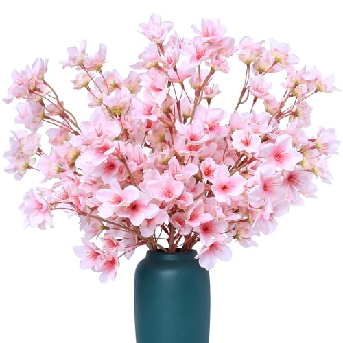 SITUMEIZI 6Pcs Artificial Cherry Blossom Branches Decor Fake Flowers Silk Spring Faux Flowers 16" Peach Bouquet for Home Wedding Bedroom Japanese Decoration DIY Table Centerpiece Arrangement(Pink) - color: 6pcs-pink, size: 16 Inches