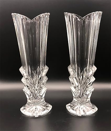 Crystal Deco Heart Flower Vase, Late 20th Century Style, 8 Inch Height, 7 Ounce Capacity, Clear Glass with Vertical Ridges