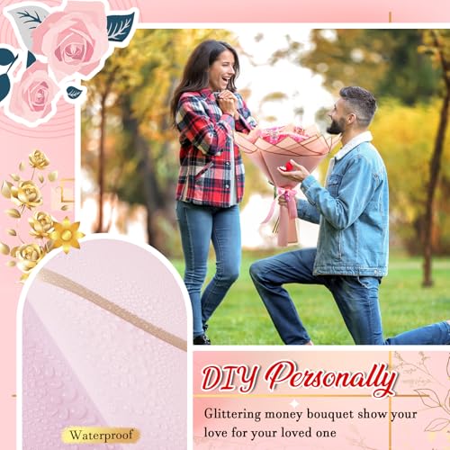 Thiccywoov Valentine Glitter Roses Bouquet (exclude Rose & Glue) DIY Roses with Glitter Powder Flower Wrapping Paper Letter Stickers Bags for Mothers Day Birthday Wedding Graduation Xmas Gifts(Pink) - color: Pink