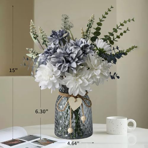 Leftover Fake Flowers in Vase,Faux Flowers in Vase,Table Centerpieces for Dining Room,Flower Centerpieces for Tables,Artificial Flowers,Kitchen Decor,Coffee Table Decor - color: Blue