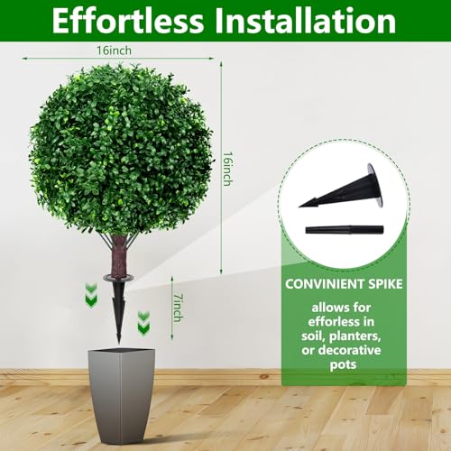 Yangrass Artificial Boxwood Topiary Ball Tree Set of 4, UV Resistant Artificial Outdoor Shrubs with Spike, Decorative Evergreen Fake Topiary Bushes Plant for Front Porch Garden - color: Boxwood 4pc