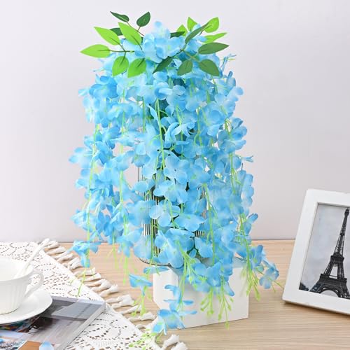 48Pcs Artificial Wisteria Hanging Flowers, 3.6Ft/Pcs Blue Fake Wisteria Garland for Wedding Party Home Garden Indoor Outdoor Decoration - color: Blue, size: 48Pcs