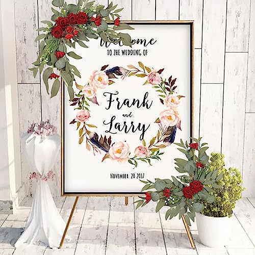 GOLDY&WENDY Artificial Silk Flower Swag (Pack of 2) for Wedding Party Reception Entrance Welcome Sign Home Wall Front Door Decor - color: D3-red Rose