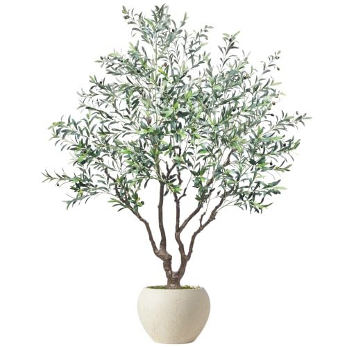 Caxchiling Large Artificial Olive Tree 8FT, Fake Tree for Indoor Outdoor, Lifelike Tall Floor Plants with Heavy Trunk and Ball-Shaped Pot, Home Office Decor for Living Room Bedroom Doorway Hallway - color: Olive, size: 8ft