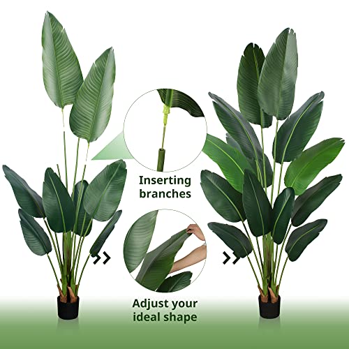 YEPDIN Artificial Bird of Paradise Plant 6 Ft Tall Fake Banana Leaf Plant for Indoors and Outdoors,Faux Palm Tree with Plastic Pot for Office and Home Decor,L180 - style: 6 FT
