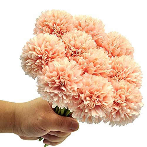 10Pcs Artificial Fake Flower Plants Silk Chrysanthemum Ball Hydrangea Arrangements Wedding Bouquets Decor Home Kitchen Garden Party Table Floral Centerpieces DIY (Grapefruit Pink) - color: Grapefruit Pink