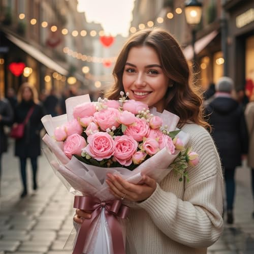 Peonies Artificial Flowers 12 Bundles Pink Flowers Bouquet, Lifelike Silk Fake Peonies with Stems for Home Table Centerpieces, Wedding, Party & DIY Bridal Floral Arrangements (Light Pink) - color: Light Pink