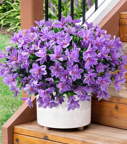 INSPRING Artificial Flowers for Outdoors Spring Summer Decorations, 3 Bundles Fake Azalea Flower Faux Outdoor Plants UV Resistant Realistic Silk Flowers for Outside Planter Patio Garden Walkways Home - color: Purple