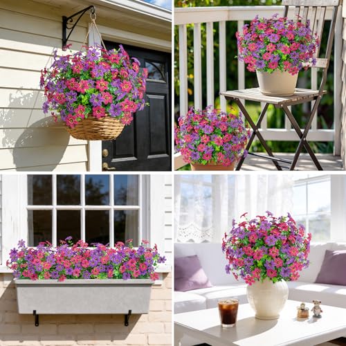 20 Bundles Artificial Flowers for Outdoors, Fake Silk Flowers UV Resistant Faux Realistic Plastic Plants for Spring Summer Porch Patio Garden Planter Window Box Home Decor, Purlple Fuchsia - color: Purlple Fuchsia