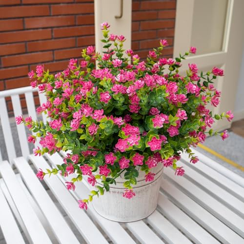 Artificial Flowers for Outdoors, 12 Bundles UV Resistant Artificial Outdoor Flowers, Not-Fading Plastic Fake Flowers for Outdoor Planters for Home Garden Porch Yard Decor, Pink - color: Pink