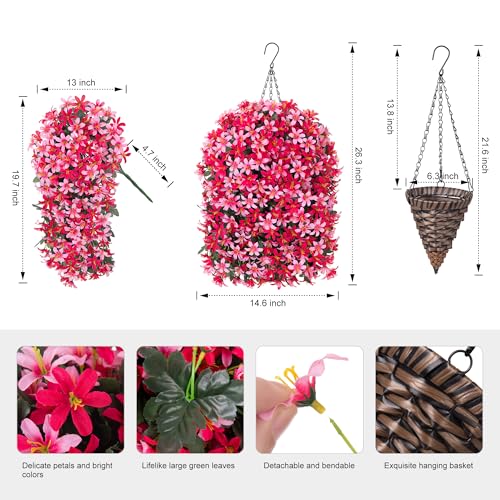 Hoppwodd Artificial Flower for Outdoors 4pcs Fake Lily Hanging Flower Baskets for Outside UV Resistant Silk Faux Long Trailing Vines for Garden Porch Patio - color: Pink & Rose