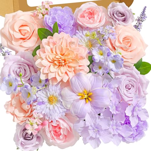 Serwalin Pink Purple Flowers Artificial, Dahlia Silk Fake Flowers, Faux Flowers for DIY Wedding Bouquets Cake Decoration Baby Shower Centerpieces Floral Arrangements Party Decor - color: A Pink & Purple, size: Square