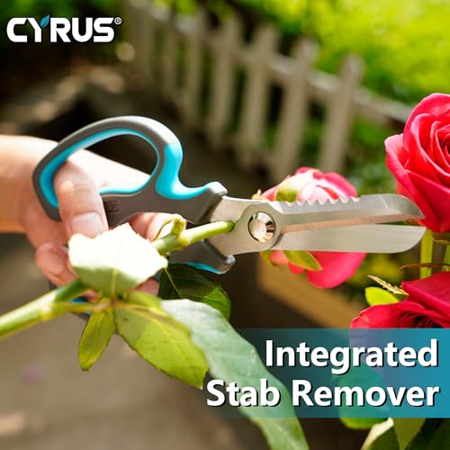CYRUS Serrated Pruners Flower Scissors Floral Shears for Cutting Flowers,Garden Shears with Integrated Stab Remover,Florist Cutters Rose Snips,Blue - style: Blue2