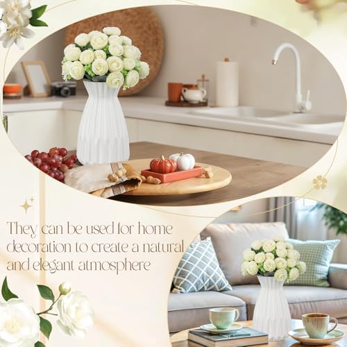 40 Heads Artificial White Rose Bouquets, 5 Bundles Fake Peony Flower Stems, 11.42 Inch Faux Silk Floral Picks for Wedding, Party, Table Centerpieces, Home Decor & Vase Filler