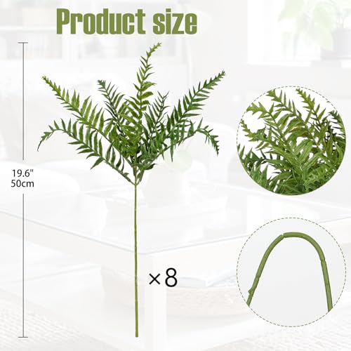 Hollyone 8pcs Fake Fern Stems Bush for Outdoors Indoors 19.6" Boston Ferns Artificial Plants Greenery Stems Faux Shrubs Plant for Garden Farmhouse Front Porch Table Window Box Home Decorations - color: Style #1