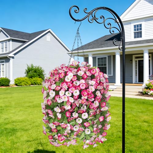 INXUGAO Artificial Flowers with Hanging Basket, Outdoor Faux Plants Silk Morning Glory Vines, Fake Green Arrangement for Garden Patio Spring Summer Decor (4pcs, Pink) - color: Pink