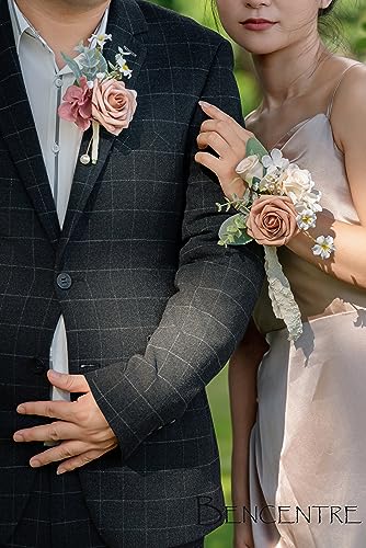 Dusty Rose Boutonniere for Men,Prom boutonnieres,Groom and Groomsmen Boutonniere for Wedding Ceremony Anniversary, Formal Dinner Party and Grad Night (Set of 6) - color: Dusty Rose, size: set of 6