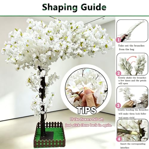 Artificial Cherry Blossom Trees Large 6.6 ft,White Artificial Faux Wishing Sakura Tree for Indoor Outdoor,Fake Japanese Cherry Blossom Tree Decor for Garden Wedding Party Office Mall Hotel - color: White, size: 6ft 7in