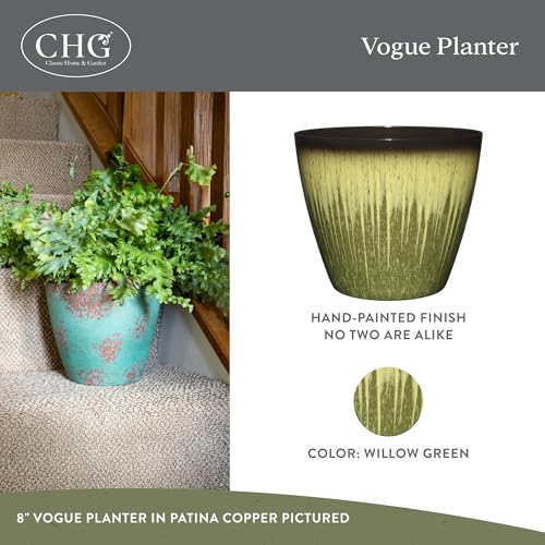 Classic Home and Garden Vogue Planter Pots w/Pottery Quality Finish - Modern Indoor & Outdoor Flower Pots - UV-Resistant Porch Planters - Decorative Pot for Flowers & Herbs (8” Willow Green) - color: Willow Green