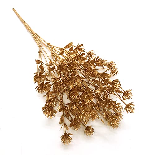 PASYOU Gold Fake Plants, Artificial Flowers Decoration for Christmas Golden Leaves Grass Plastic Faux DIY Crafts Indoor Outdoor Home Garden Party Room Bedroom Wedding Table Centerpiece Decor, 4 Pack - color: Gold Babys Breath - 4 Pack