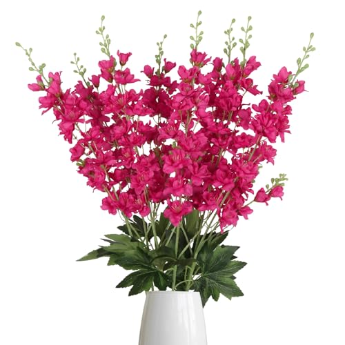 8PCS Artificial Delphinium Flowers 33.5'' Rose Red Silk Flowers Faux Delphinium Long Stem Hyacinth Artificial Flowers for Tall Vase Home Wedding Table Decor(Rose Red) - color: Hot Pink