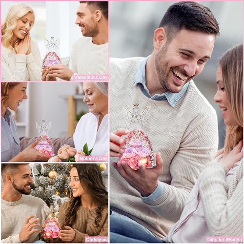 Mothers Day Mom Gifts for Women Preserved Flowers in Glass Angel Forever Flowers Gifts Eternal Roses Gifts for Grandma, PinkpurplePink - color: Pinkpurplepink