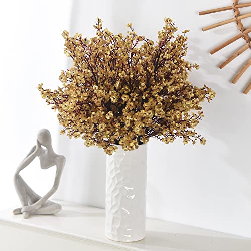 15PCS Artificial Baby Breath Flowers Fake Silk Real Touch DIY Floral Bouquets Decor Wedding Party Decoration Arrangements-Gold - color: 15pcs-gold