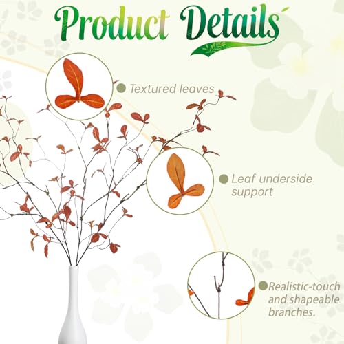 4 Pcs 38.5" Tall All-Orange Artificial Branches with Leaves, Realistic Faux Ficus Greenery Stems, Bendable Fake Plant Twigs for Tall Floor Vases, Home Centerpiece, Office & Spring Decor(BD Autumn) - color: Bd Autumn