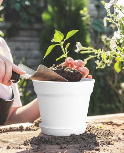 homenote Pots for Plants, 15 Pack 6 Inch Plastic Planters with Multiple Drainage Holes and Trays,Plant Pots for All Home Garden Flowers Succulents (White) - color: White-15 Pcs, size: 6 Inch